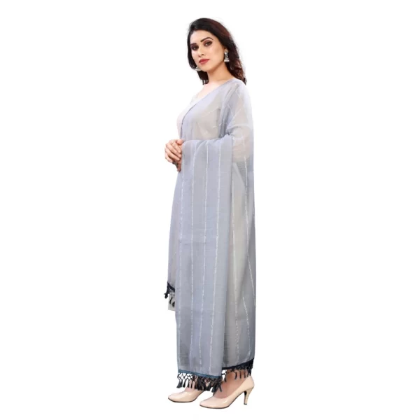 Generic Women's Cotton Silk Strips Printed Dupatta (Grey, Length:2-2.4 mtr) - Image 4