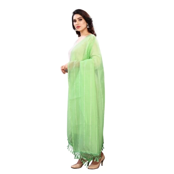 Generic Women's Cotton Silk Strips Printed Dupatta (Parrot Green, Length:2-2.4 mtr) - Image 4