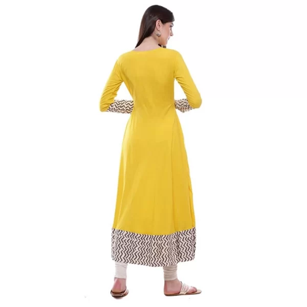 Generic Women's Rayon Printed Solid Anarkali Kurti (Yellow, Rayon) - Image 3