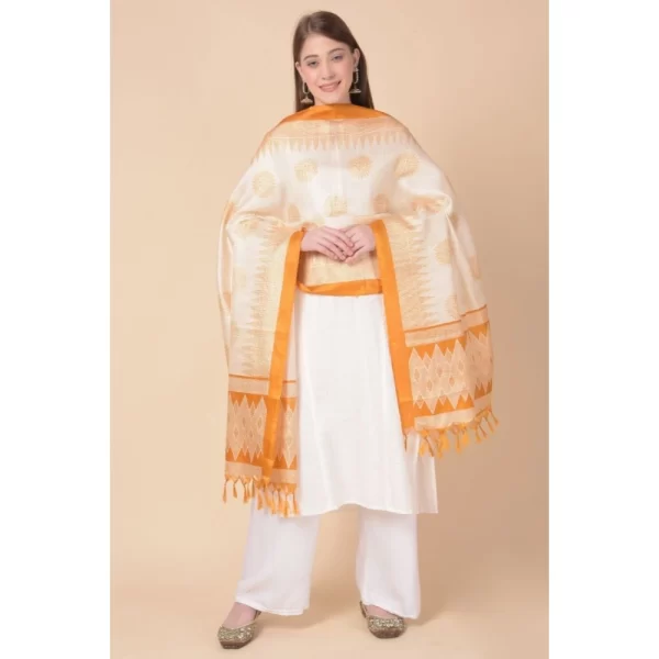 Generic Women's Art Silk Printed Dupatta (Orange, Length: 2.25 to 2.50 Mtr) - Image 2
