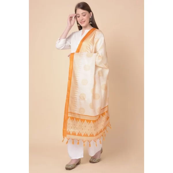Generic Women's Art Silk Printed Dupatta (Orange, Length: 2.25 to 2.50 Mtr) - Image 4