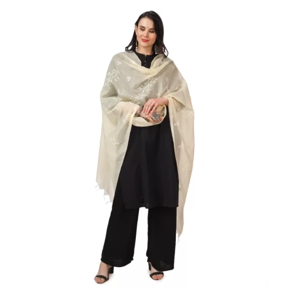 Generic Women's Cotton Embroidered Dupatta (Off-White, Length: 2.25 to 2.50 Mtr) - Image 2