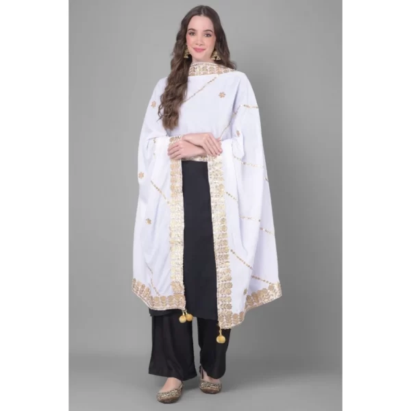 Generic Women's Velvet Gotta Patti Dupatta (Off White, Length: 2.25 to 2.50 Mtr) - Image 2