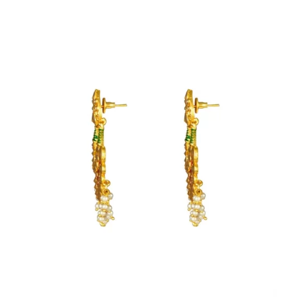 Generic Women's Rose Gold Plated Alloy Kundan Earrings & Mangtikka (Red & Green) - Image 3