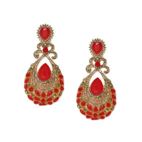 Generic Women's Rose Gold Plated Alloy Earrings (Gold & Red)