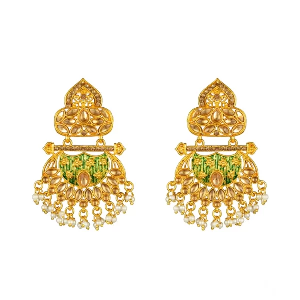 Generic Women's Rose Gold Plated Alloy Kundan Earrings & Mangtikka (Green) - Image 4