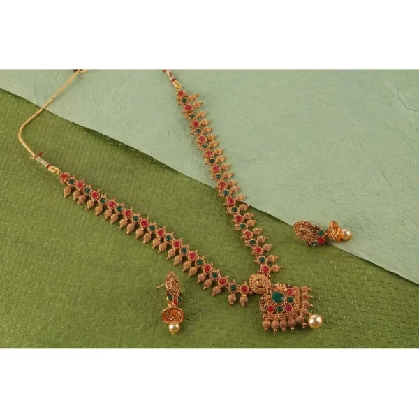 Generic Women's Rose Gold Plated Alloy Necklace & Earings Set (Green & Red) - Image 2