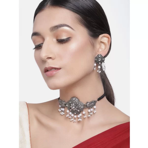 Generic Women's Rose Gold Plated Alloy Necklace & Earings Set (Silver & White) - Image 4