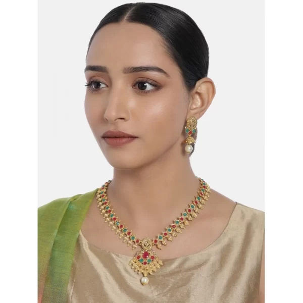 Generic Women's Rose Gold Plated Alloy Necklace & Earings Set (Green & Red) - Image 3