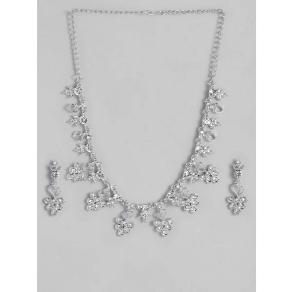 Generic Women's Rose Gold Plated Brass Necklace & Earings Set (Silver) - Image 3