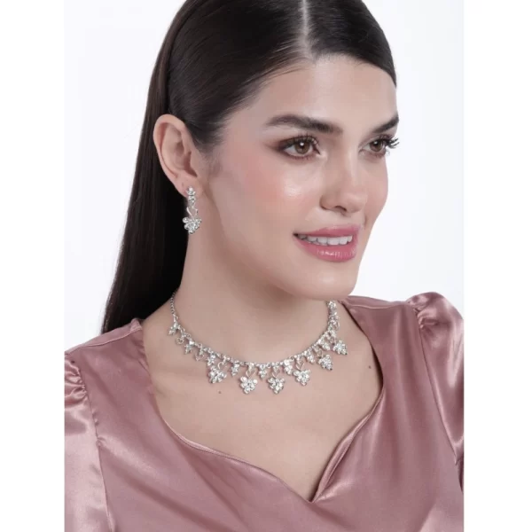 Generic Women's Rose Gold Plated Brass Necklace & Earings Set (Silver) - Image 2