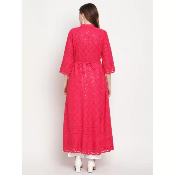 Generic Women's Casual 3/4th Sleeve Embroidered Cotton Kurti (Magenta) - Image 6