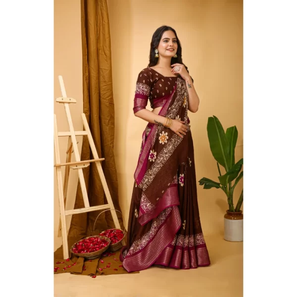 Generic Women's Soft Blooming Marshmallow Fabric Kalamkari Printed Saree With Unstitched Blouse 5.5Mtr (Maroon) - Image 2