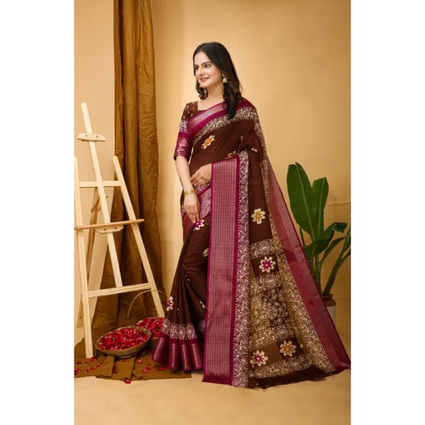 Generic Women's Soft Blooming Marshmallow Fabric Kalamkari Printed Saree With Unstitched Blouse 5.5Mtr (Maroon) - Image 4