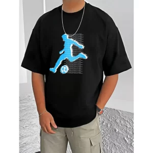 Generic Men's Casual Cotton Blend Printed Round Neck Half Sleeve T-Shirt (Black)