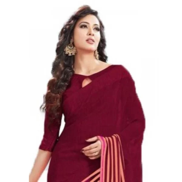 Generic Womens Geogrette Saree with Blouse Digital Printed Saree (Maroon, 6.25 Mtr) - Image 2