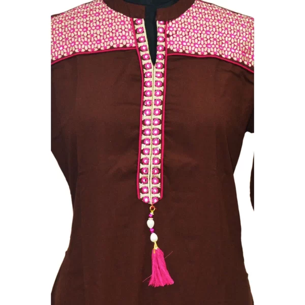 Generic Women's Rayon Kurtis (Brown, XL) - Image 3