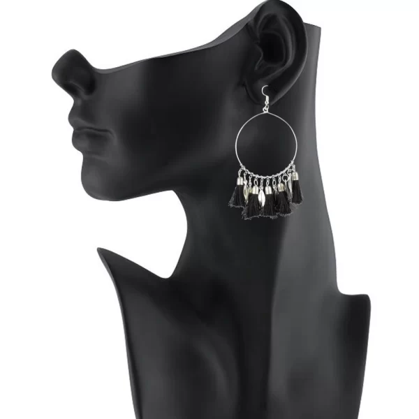 Generic Women's Alloy Hook Dangler Hanging Tassel Fashion Earrings-Black - Image 2