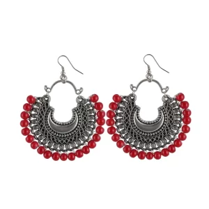 Generic Women's Silver Plated Hook Dangler Hanging Beads Earrings-Silver
