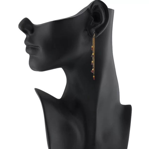 Generic Women's Alloy, Beads Hook Dangler Hanging Tassel Earrings-Multi - Image 2