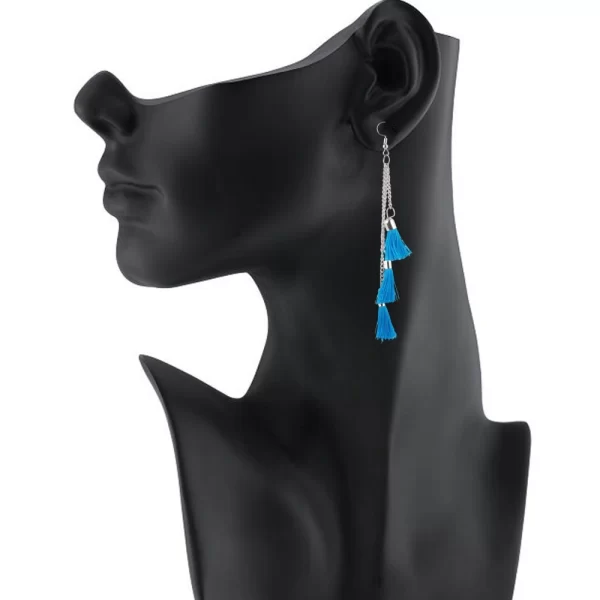 Generic Women's Tassels Beads Hook Dangler Hanging Hanging Earrings-Blue - Image 2