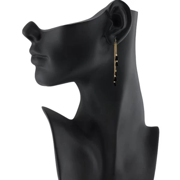Generic Women's Alloy, Beads Hook Dangler Hanging Tassel Earrings-Black - Image 2