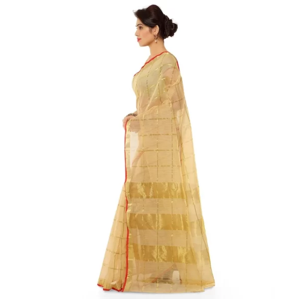 Generic Women's Kota Doria Cotton Saree With Blouse (Chikoo,6-3 Mtrs) - Image 2