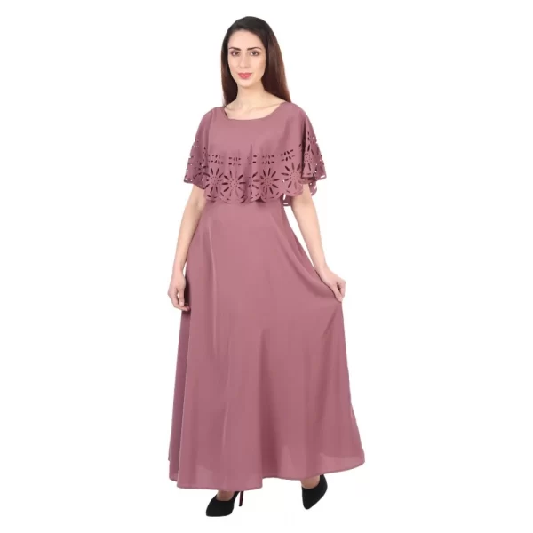 Generic Women's Crepe Solid Sleeveless Full Length Gown(Light Brown) - Image 2