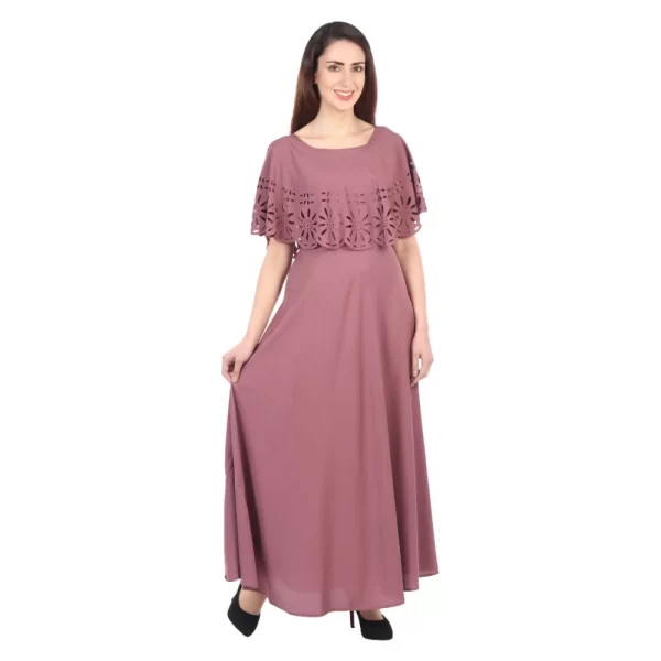 Generic Women's Crepe Solid Sleeveless Full Length Gown(Light Brown) - Image 5