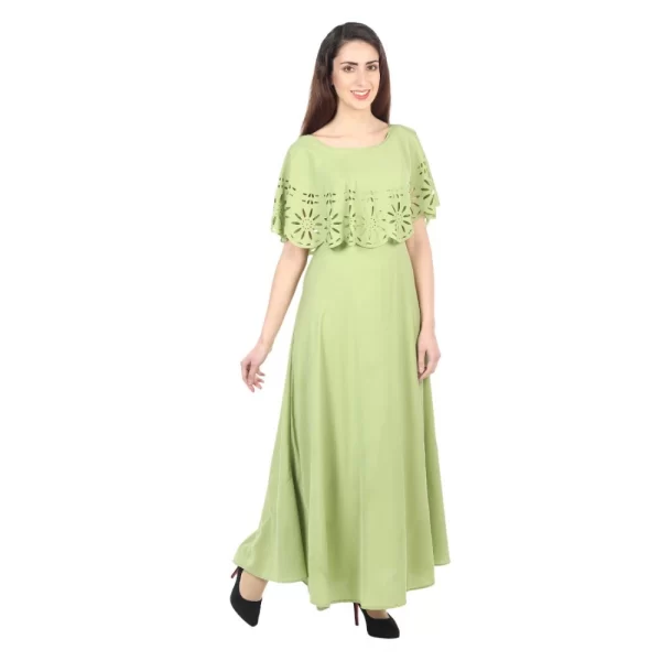 Generic Women's Crepe Solid Sleeveless Full Length Gown(Light Green) - Image 5