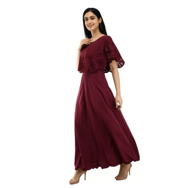 Generic Women's Crepe Solid Sleeveless Full Length Gown(Wine) - Image 5