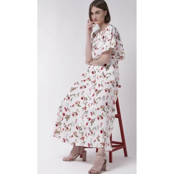 Generic Women's Crepe Floral Half Sleeves Full Length Gown(White) - Image 2