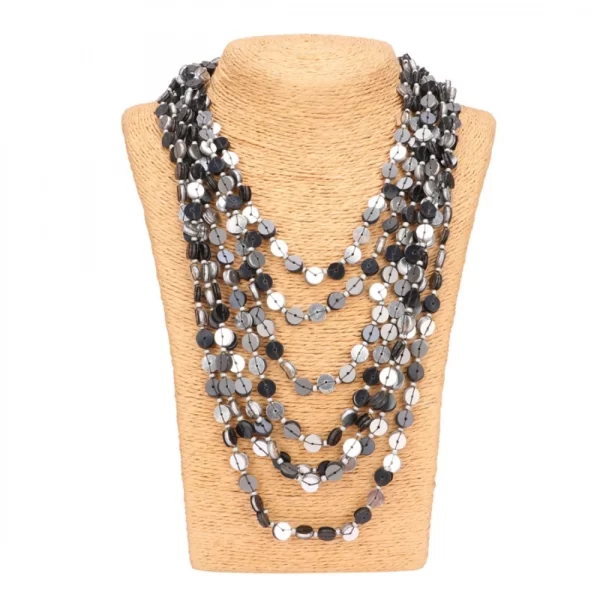 Generic Jewellery Stylish Silver Black Beads Necklace (Color: Grey) - Image 2