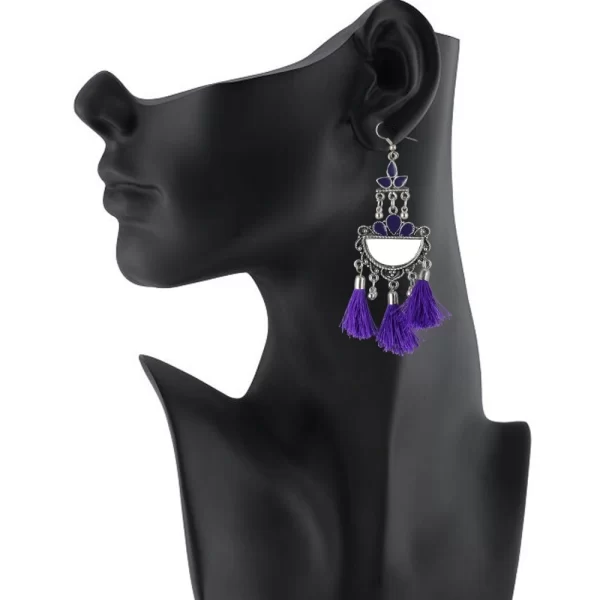 Generic Women's Silver Plated Afgani Tassel Earring (Color: Purple) - Image 2