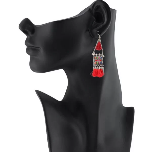 Generic Women's Oxidize Gold plated Hook Dangler Hanging Tassels Earring (Color: Multi Color) - Image 2