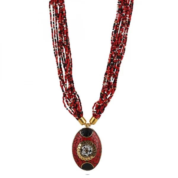 Generic Women's Multicolor Tibetan Style Beads Necklace (Color: Red) - Image 3