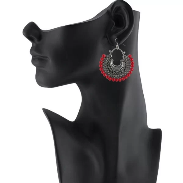 Generic Women's Silver Plated Hook Dangler Hanging Beads Earring (Color: Red) - Image 2