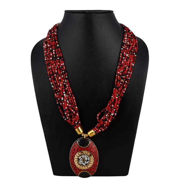 Generic Women's Multicolor Tibetan Style Beads Necklace (Color: Red) - Image 2