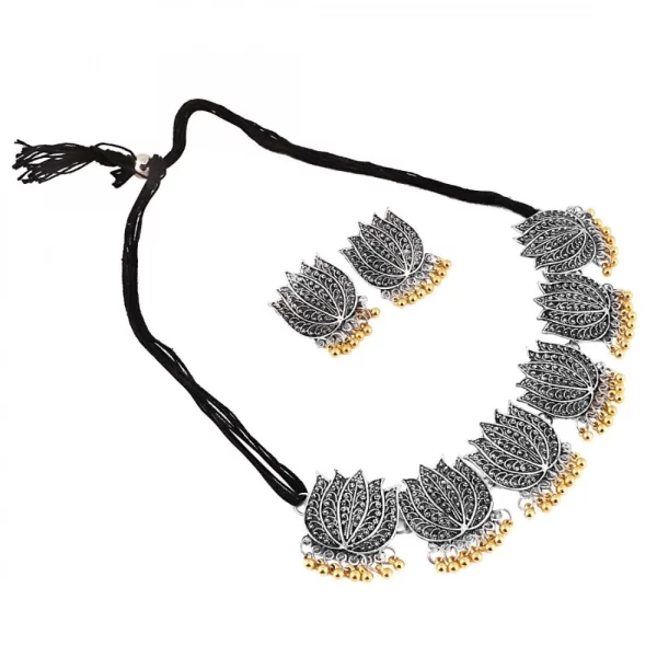 Generic Antique Silver Oxidised Plated Tribal Afghani Necklace With Earrings Set For Women - Image 2
