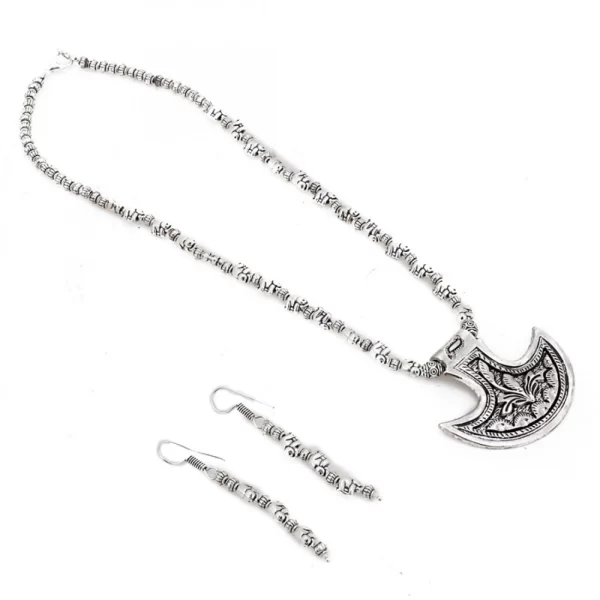 Generic Silver Oxidised Contemporary German Silver Necklace Set For Women - Image 3