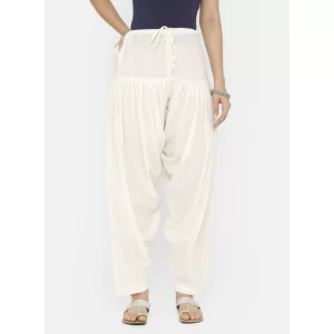 Generic Women's Cotton Solid Patiyala (Color:Half White)