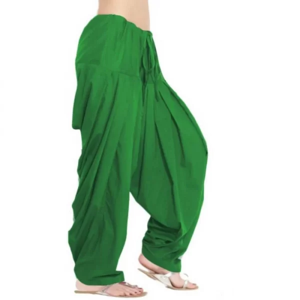 Generic Women's Cotton Solid Patiyala (Color:Green) - Image 4