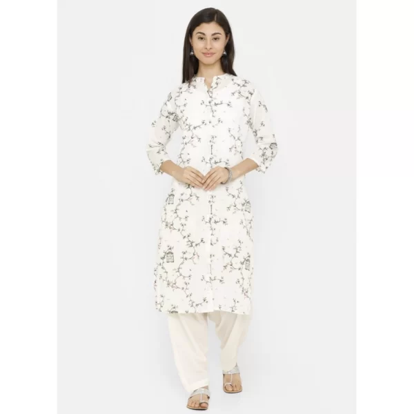 Generic Women's Cotton Solid Patiyala (Color:Half White) - Image 3