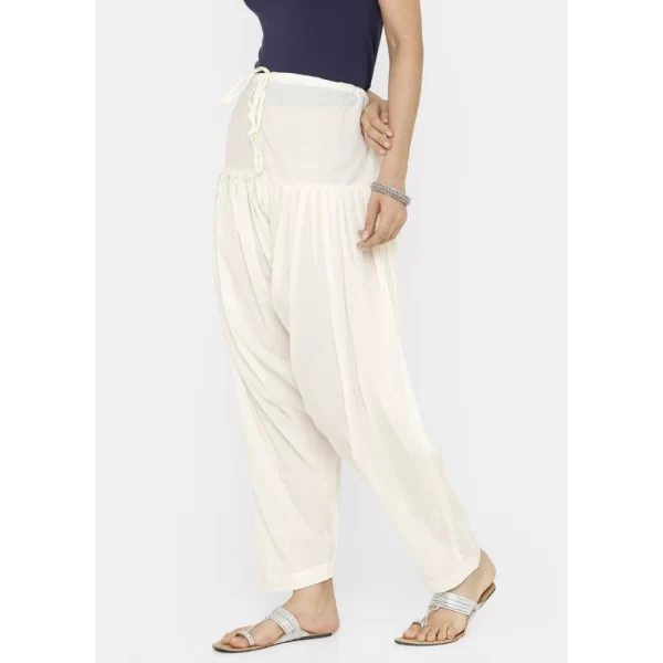 Generic Women's Cotton Solid Patiyala (Color:Half White) - Image 6