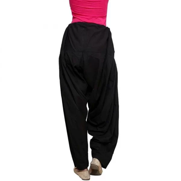Generic Women's Cotton Solid Patiyala (Color:Black) - Image 4