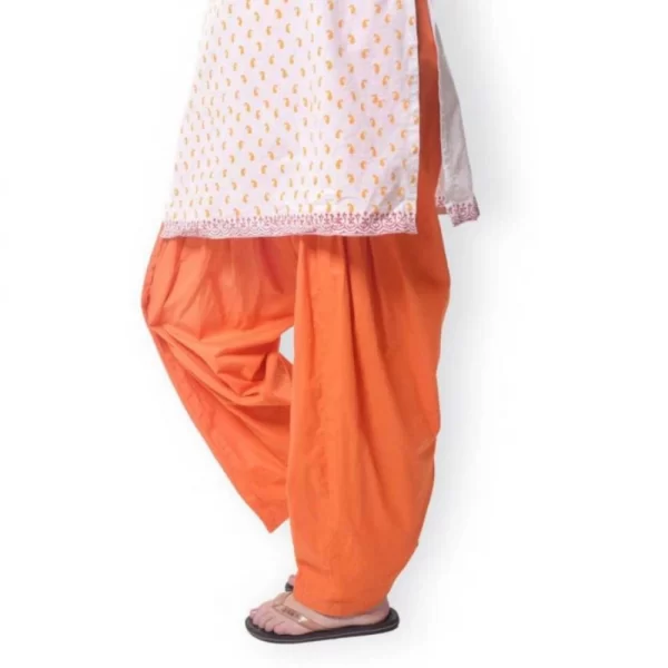 Generic Women's Cotton Solid Patiyala (Color:Orange) - Image 4