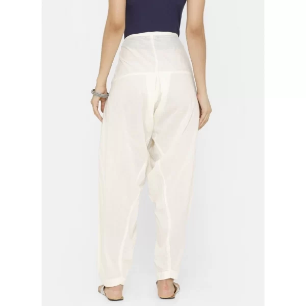 Generic Women's Cotton Solid Patiyala (Color:Half White) - Image 4
