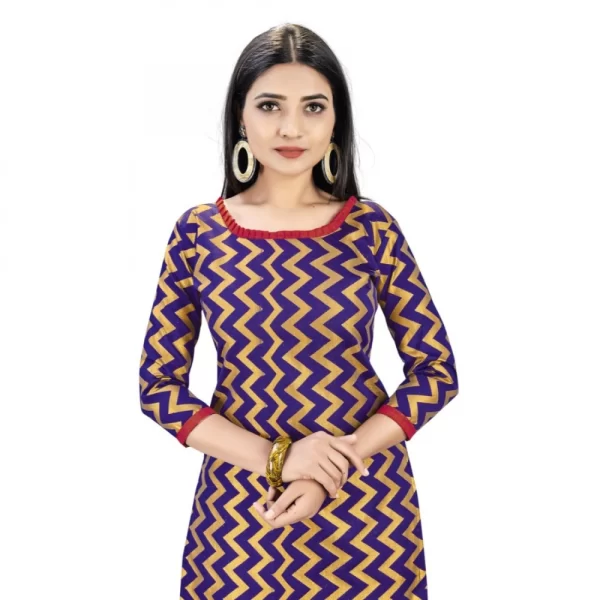Generic Banarasi Silk Unstitched Salwar-Suit Material Premium Quality With Dupatta (Color: Navy Blue) - Image 2