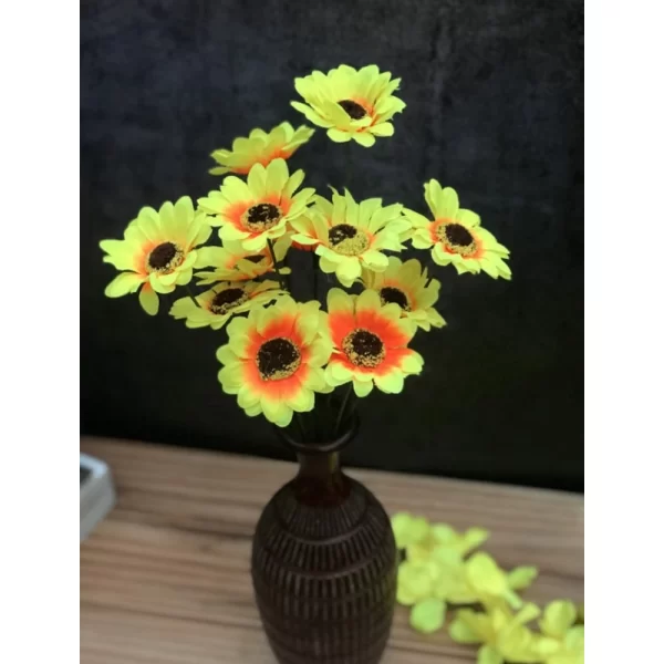 Generic Artificial Flowers Bunch Bouquet Of 12 Sunflowers For Home Decoration (Color: Yellow, Material: Silk Polyester) - Image 2