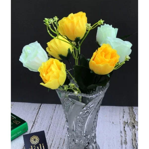 Generic Artificial Rose Flowers Bunch Bouquet Of 7 Roses For Home Decoration (Color: Yellow, Material: Silk Polyester) - Image 2